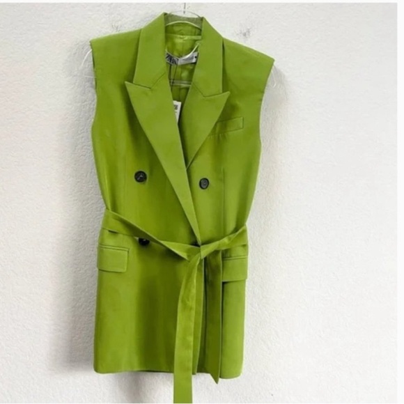 Zara Formal Vest Sleeveless Blazer Waistcoat Lime Green XS - Picture 6 of 10